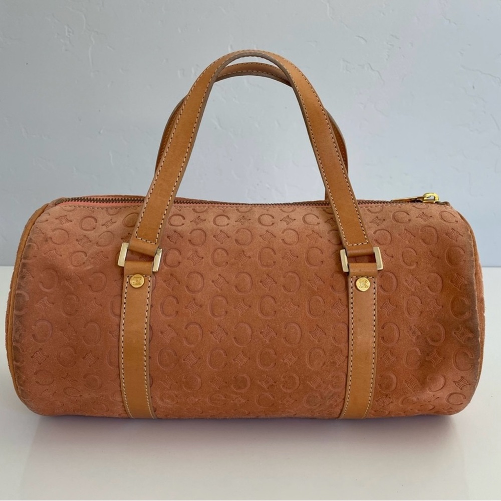 Auth VTG CELINE Monogram Suede Barrel Bag